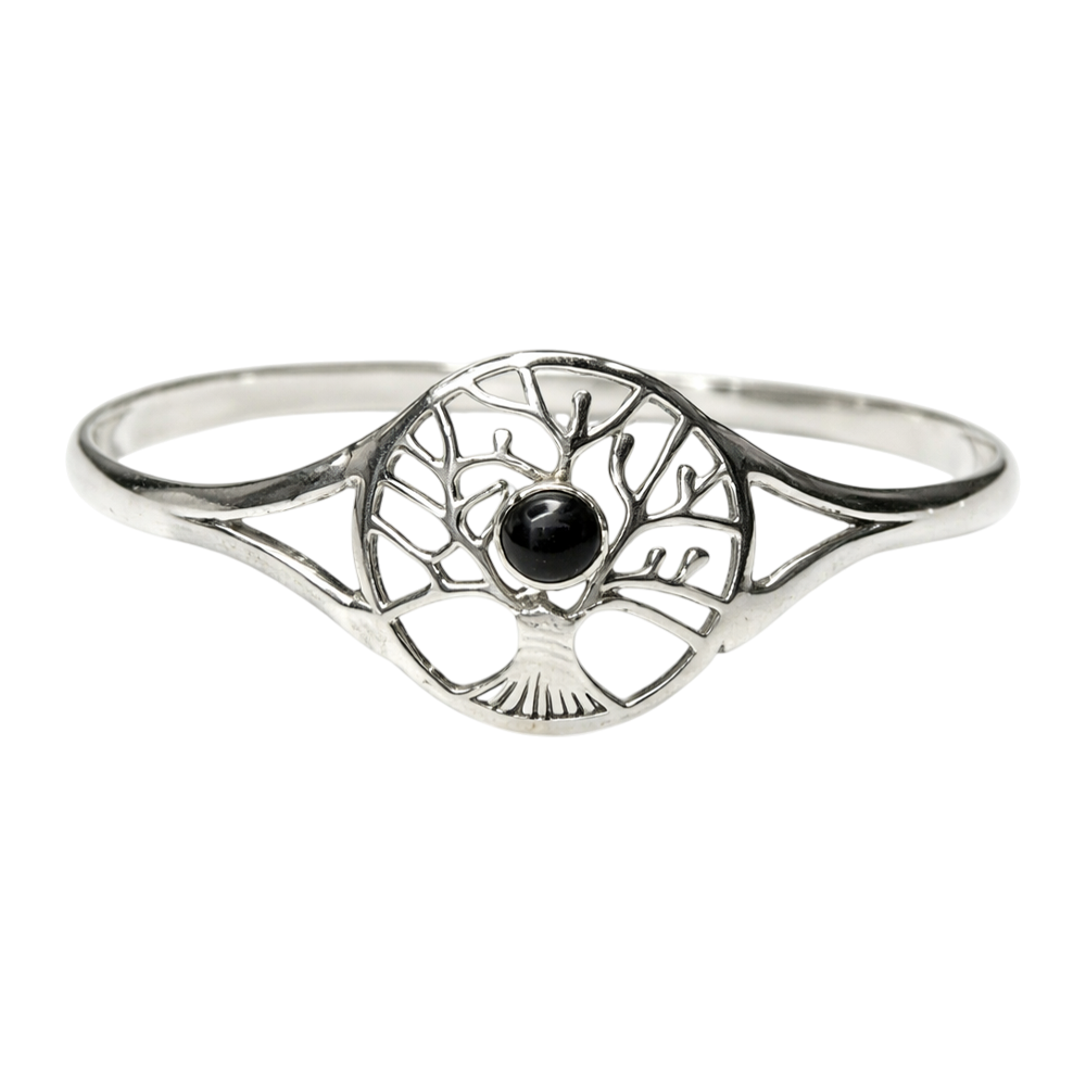 Silver-Plated Adjustable Tree of Life Cuff Bangle