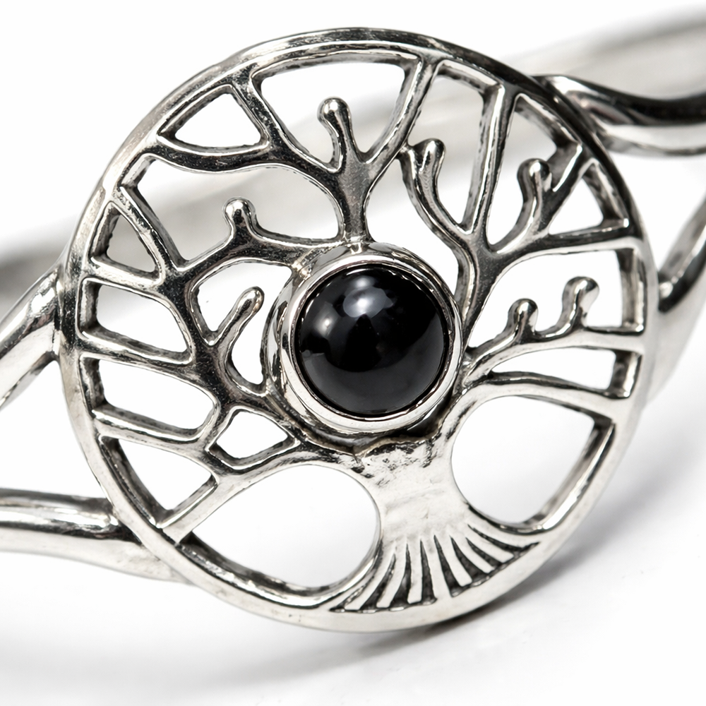 Silver-Plated Adjustable Tree of Life Cuff Bangle