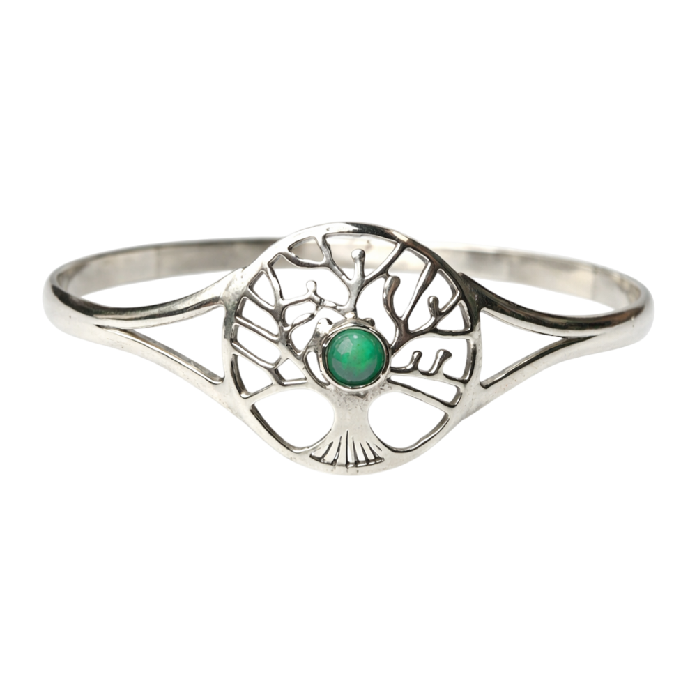 Silver-Plated Adjustable Tree of Life Cuff Bangle