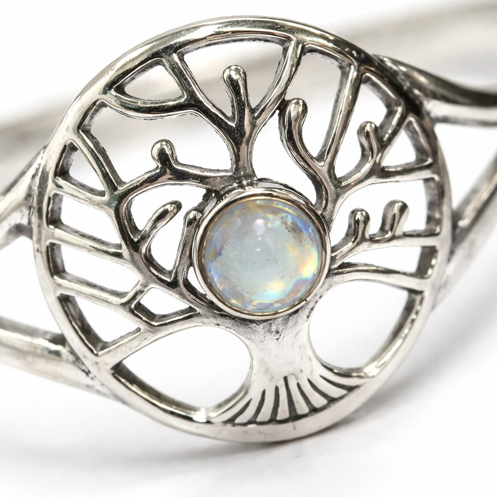 Silver-Plated Adjustable Tree of Life Cuff Bangle