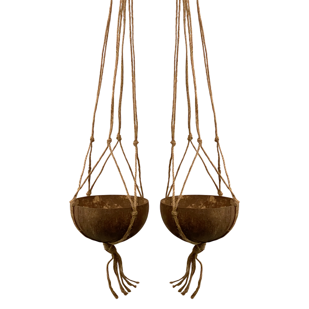 Coconut Shell Pot Holder with Macrame Jute Rope, 15x90cm