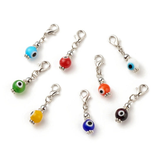 Evil Eye Hanging Lampwork Ball Keychain, Assorted Colour
