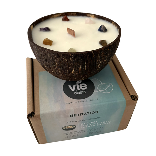 Coconut Shell Candle, Meditation with 7 Chakra Gemstones