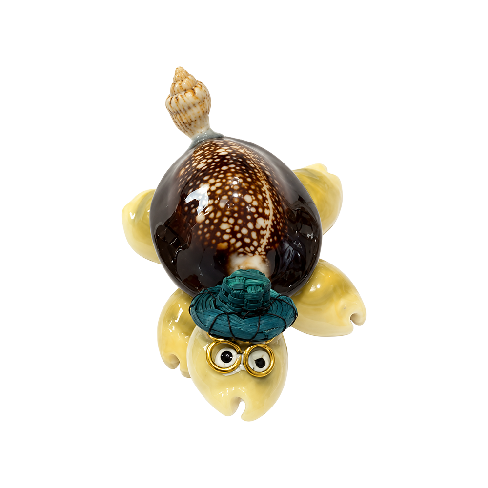 Handmade Miniature Seashell Turtles with Straw Hats & Glasses, 2-3cm, Assorted, Single