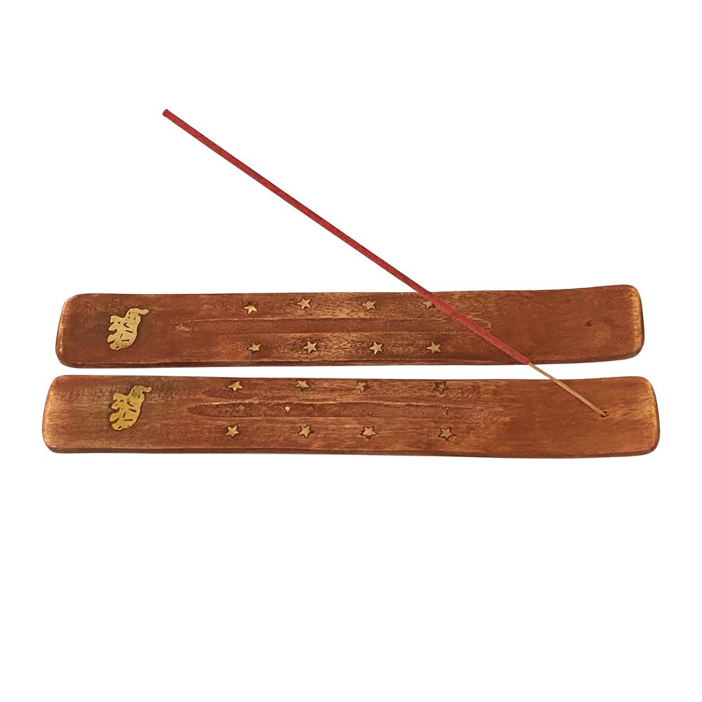 Wooden Incense Holder with Assorted Golden Designs, 25cm