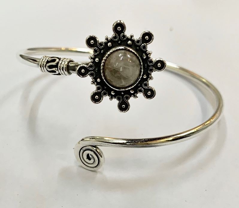 Silver Plated Adjustable Sunburst Spiral Cuff Bangle
