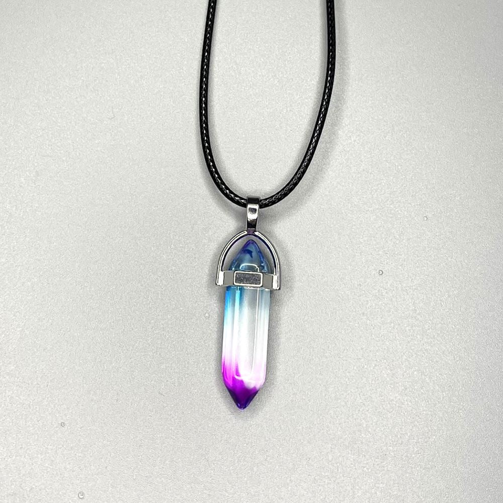 Double Point Pencil Pendant, Black String, Glass