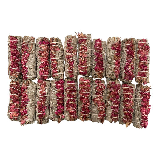 Smudge Stick, White Sage and Pink Sinuata 4", Pack of 20