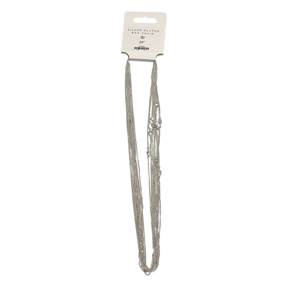 Silver-Plated Box Chain, 24", Pack of 10