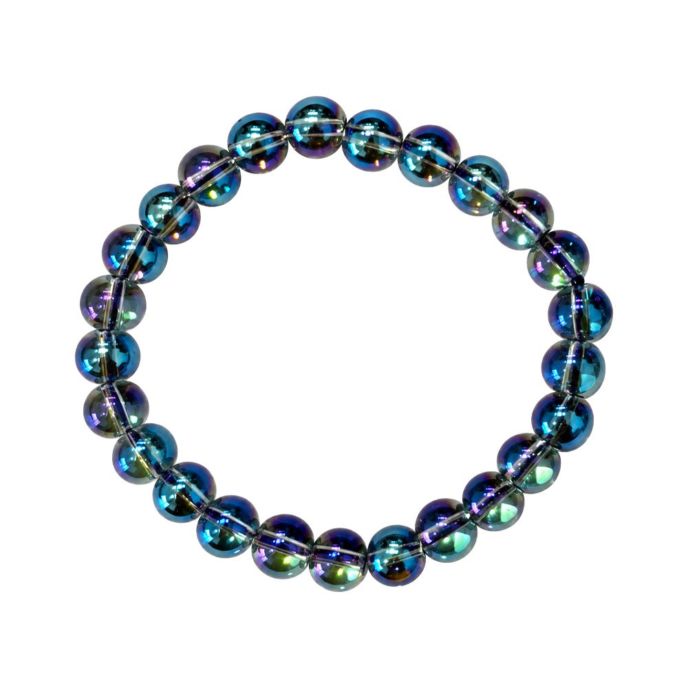 Crystal Bracelet, 8mm, Rainbow Aura Quartz