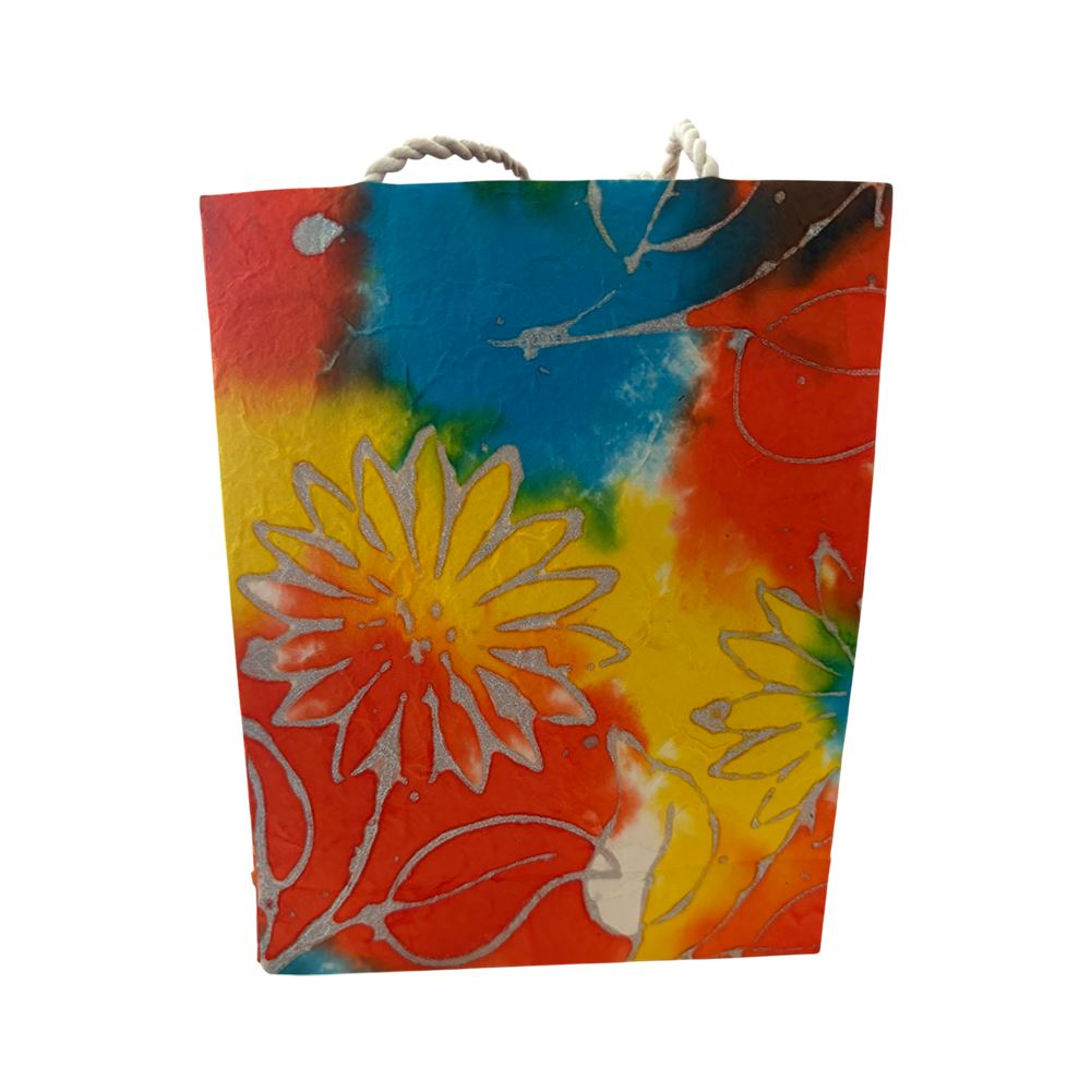 Mulberry Paper Gift Bag, Assorted Coloured Flower, 15x19x5.5cm, Pack of 10