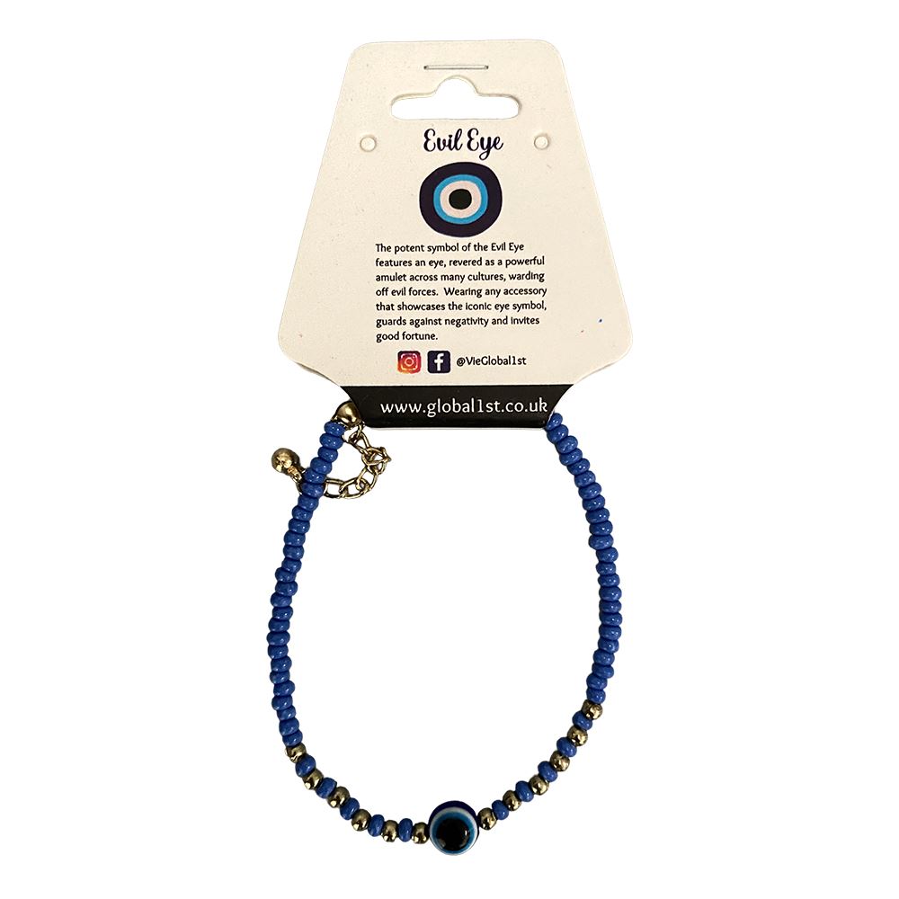 Evil Eye Bracelet with 6 Gold Beads Each Side, (JIT)