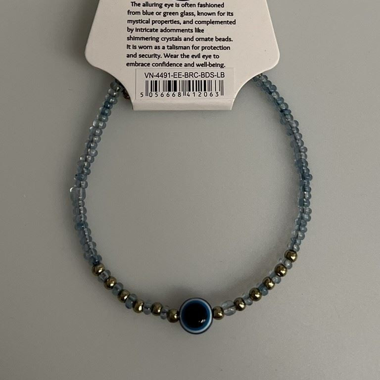 Evil Eye Bracelet with 6 Gold Beads Each Side, (JIT)