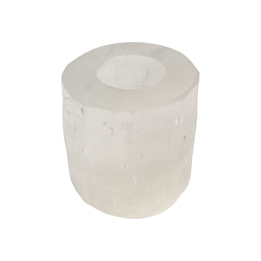 Selenite Cylindrical Candle Holder, 8x8cm