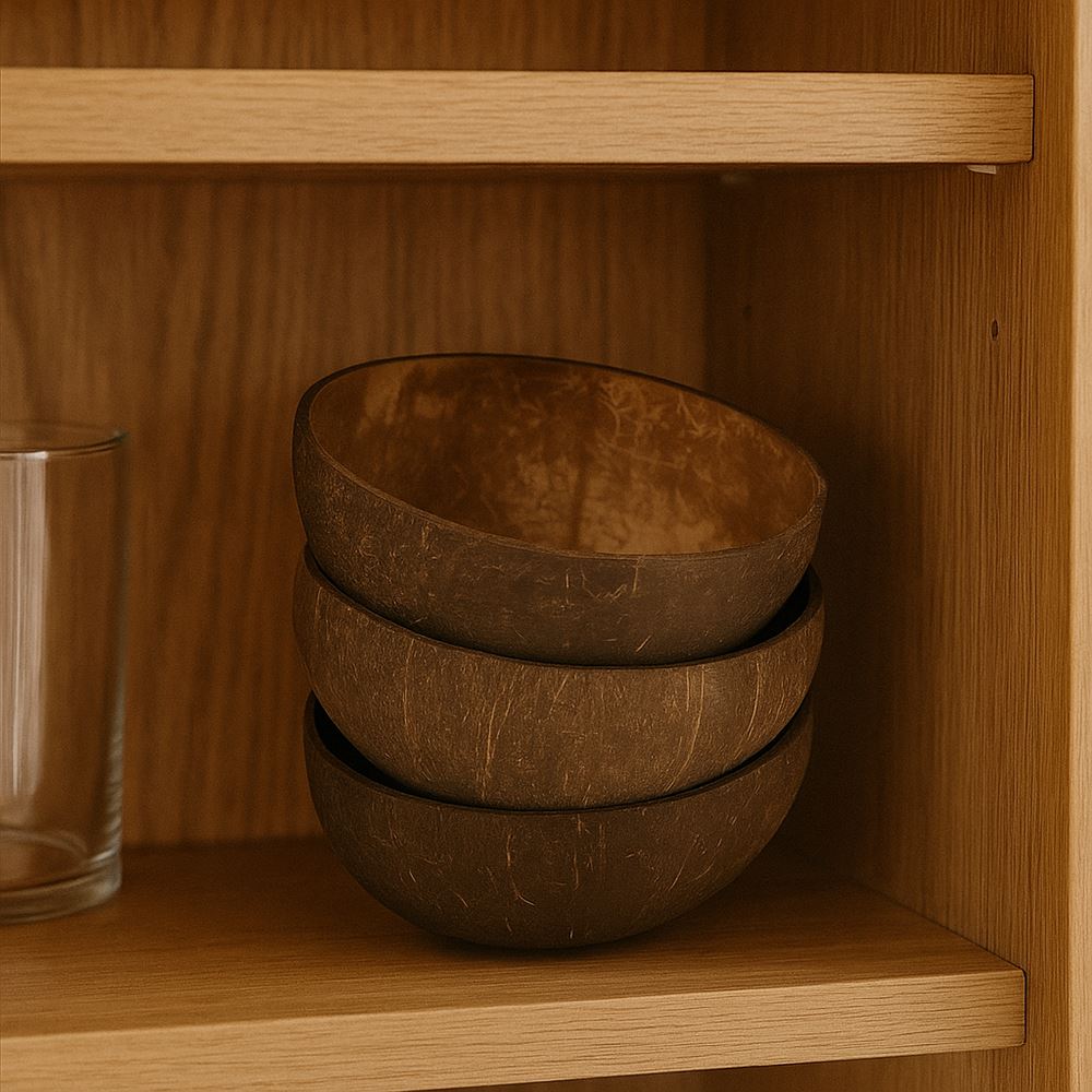 Coconut Bowl, Natural Textured Finish, Large, 13-15cm Diameter, Set of 4