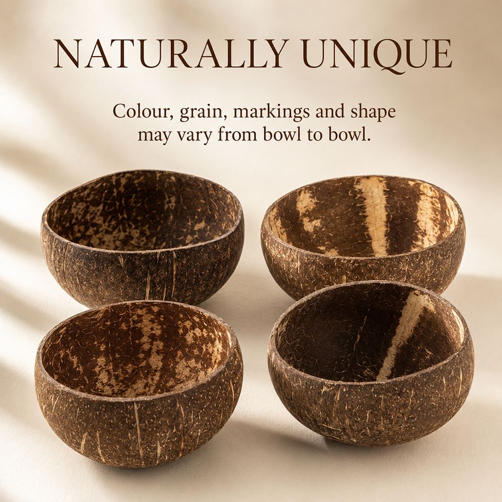 Natural Coconut Shell Bowls, Natural Uncoated Interior Small 8-11cm