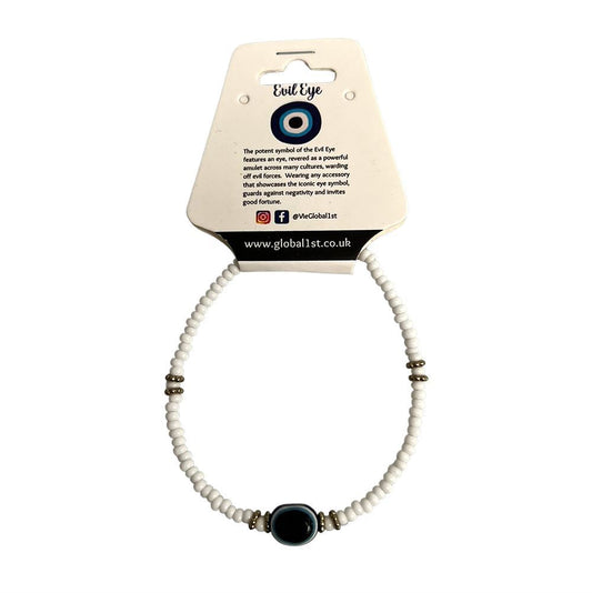 Evil Eye Bracelet, White Beads, (JIT)