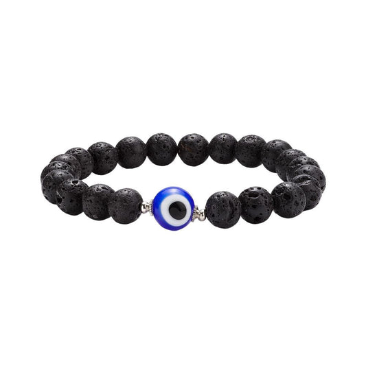 Lava Stone Bracelet with Evil Eye, Assorted Colour