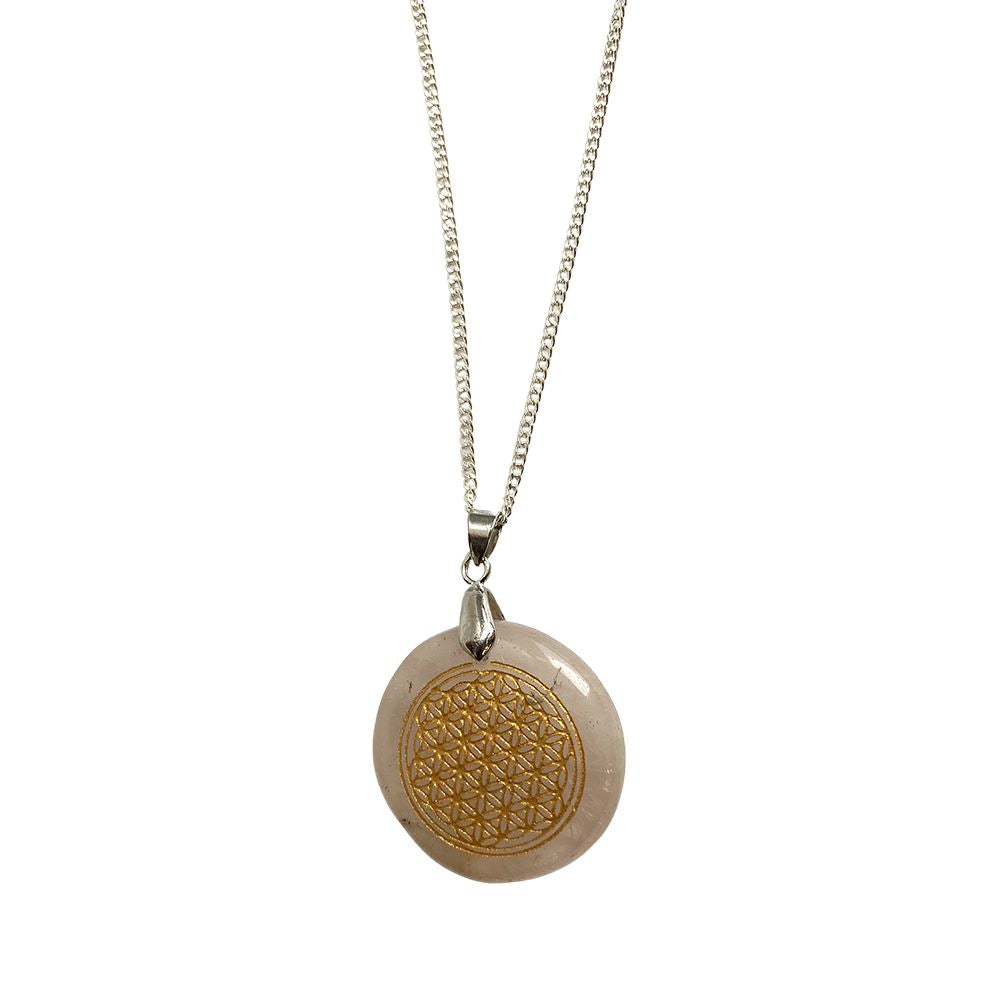 Disc Pendant & Flower of Life Design with Silver Chain
