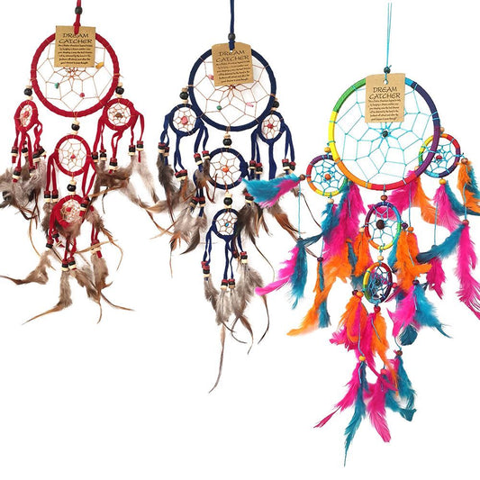 Dream Catcher Bundle, Pack of 3, 9cm (Red), 9cm (Blue), 11cm (Rainbow)