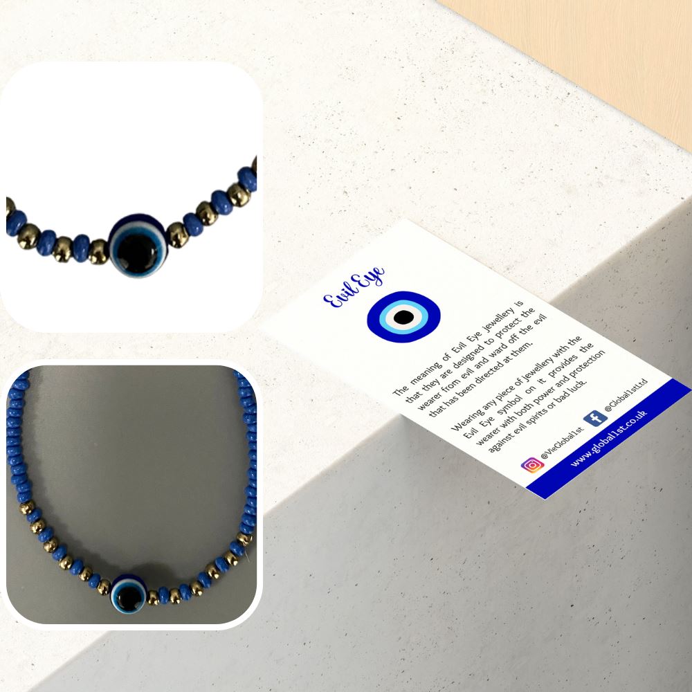 Evil Eye Bracelet with 6 Gold Beads Each Side, (JIT)