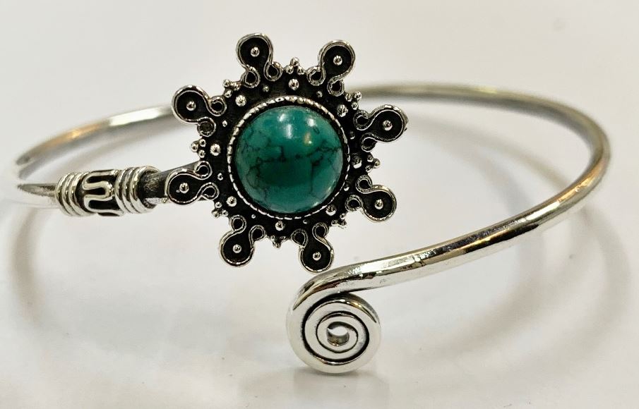 Silver Plated Adjustable Sunburst Spiral Cuff Bangle