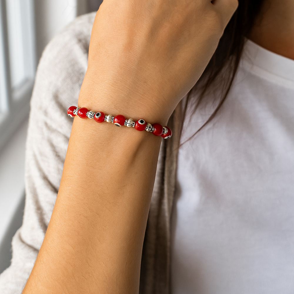 Evil Eye Beaded Bracelet, Red