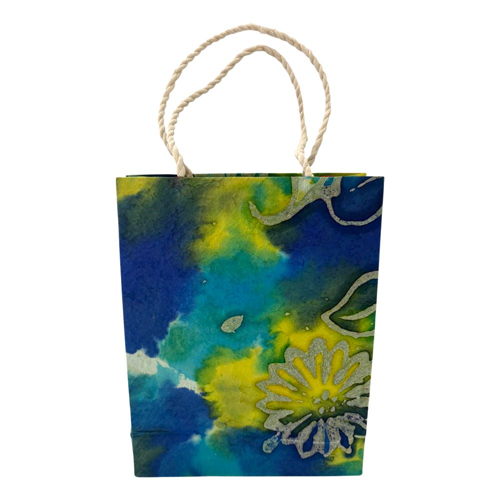 Mulberry Paper Gift Bag, Assorted Coloured Flower, 15x19x5.5cm, Pack of 10