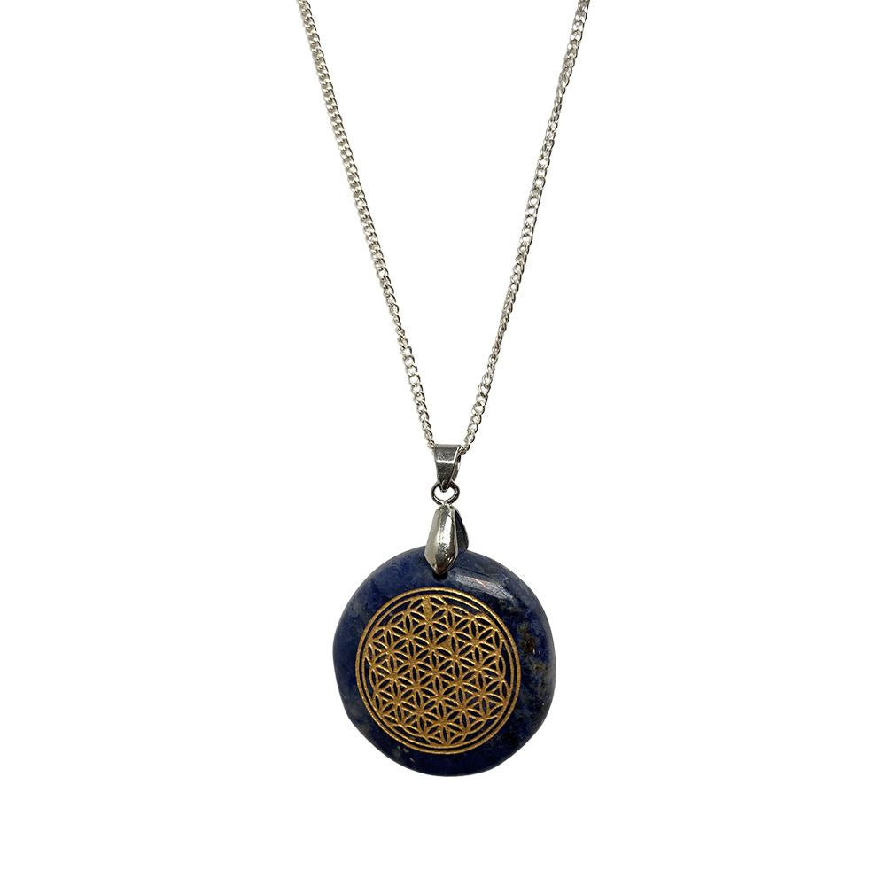 Disc Pendant & Flower of Life Design with Silver Chain