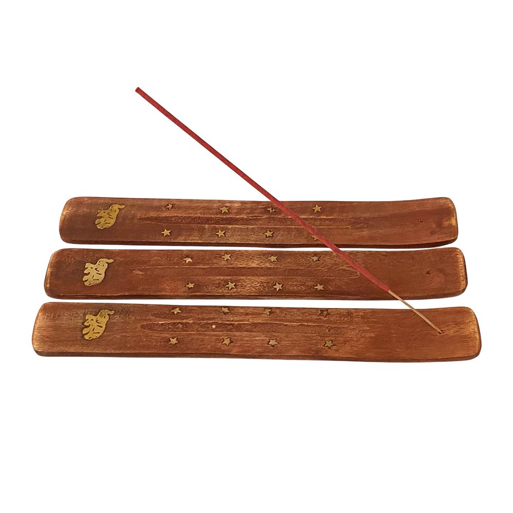 Wooden Incense Holder with Assorted Golden Designs, 25cm