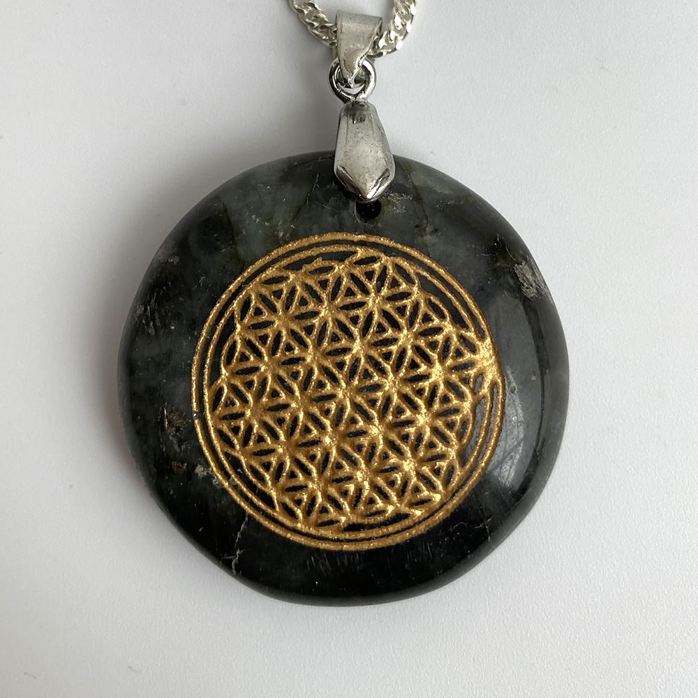 Disc Pendant & Flower of Life Design with Silver Chain