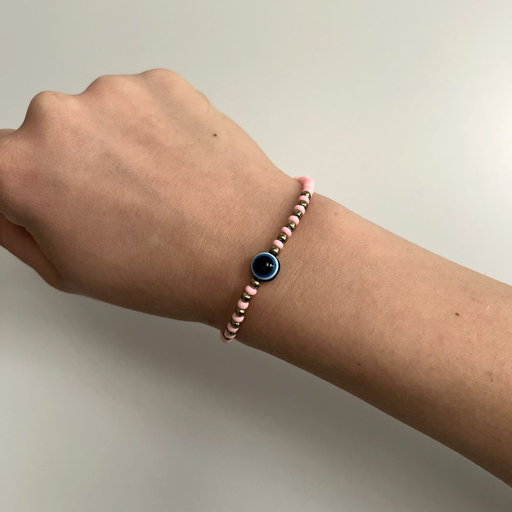 Evil Eye Bracelet with 6 Gold Beads Each Side, (JIT)
