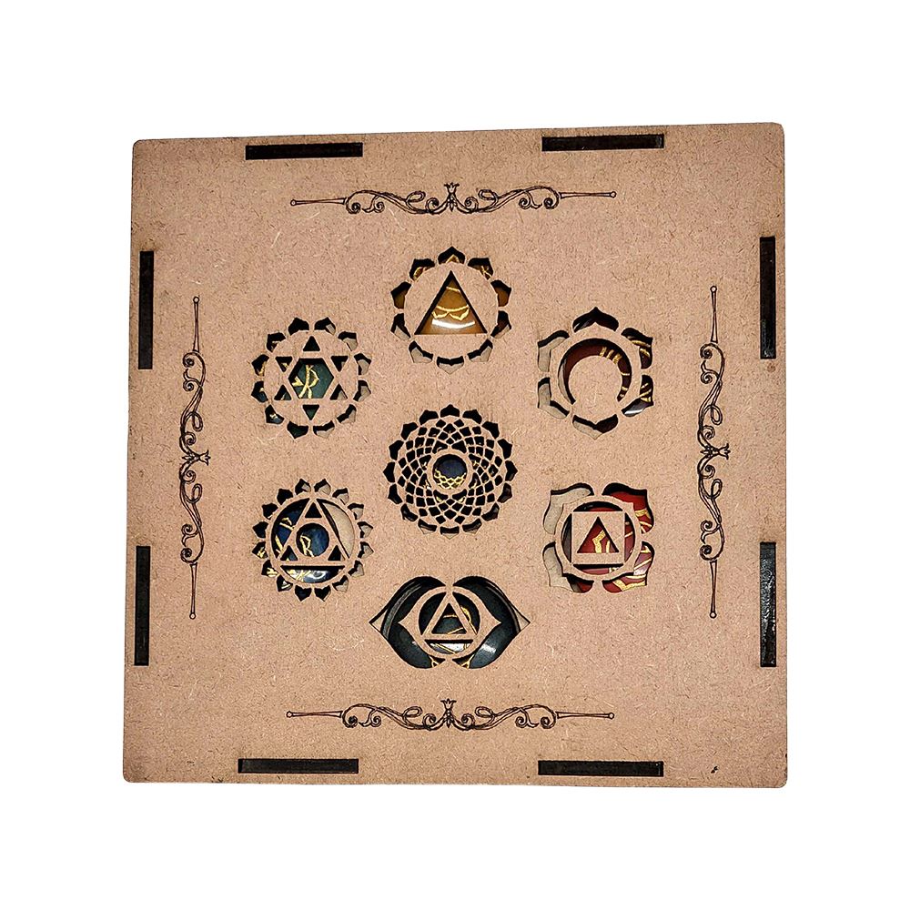7 Chakra Stone Set with Assorted Wooden Case Design