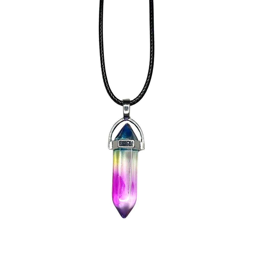 Double Point Pencil Pendant, Black String, Glass