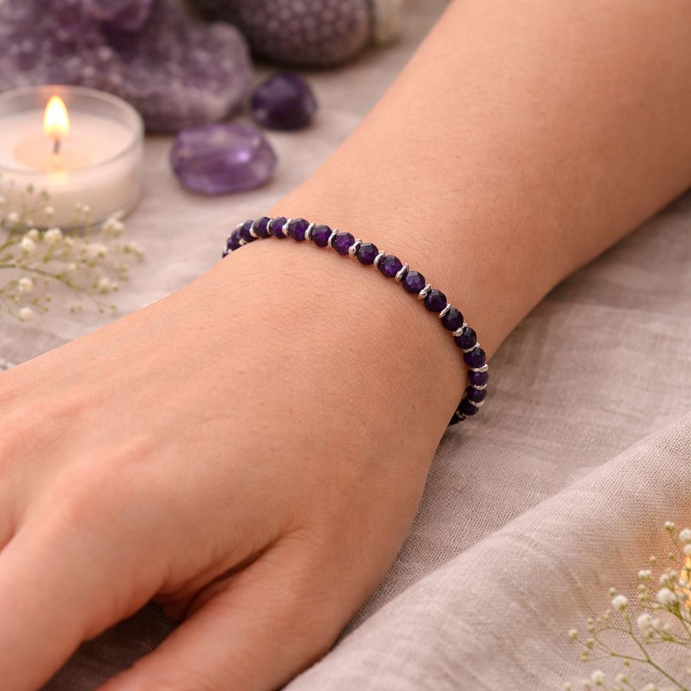 Silver Plated Stretch Bracelet with Gemstones (#19)