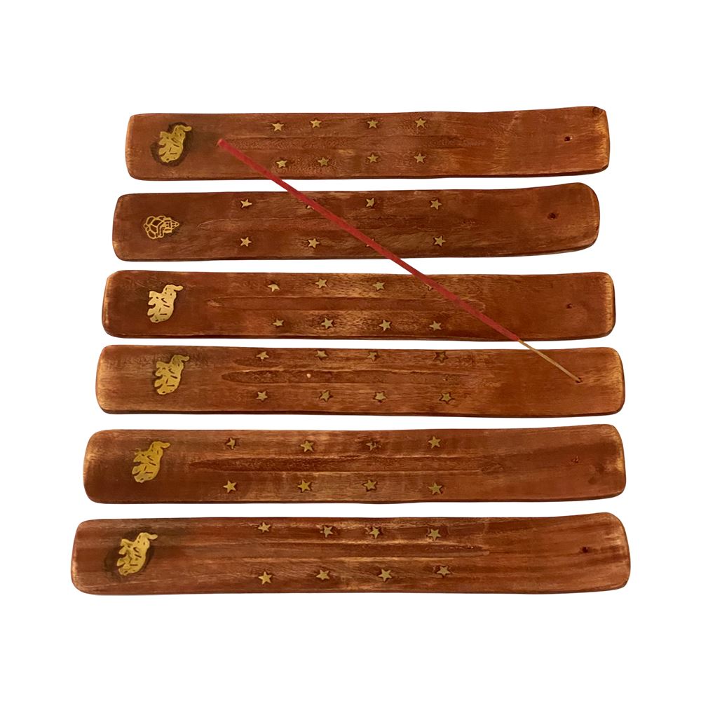 Wooden Incense Holder with Assorted Golden Designs, 25cm