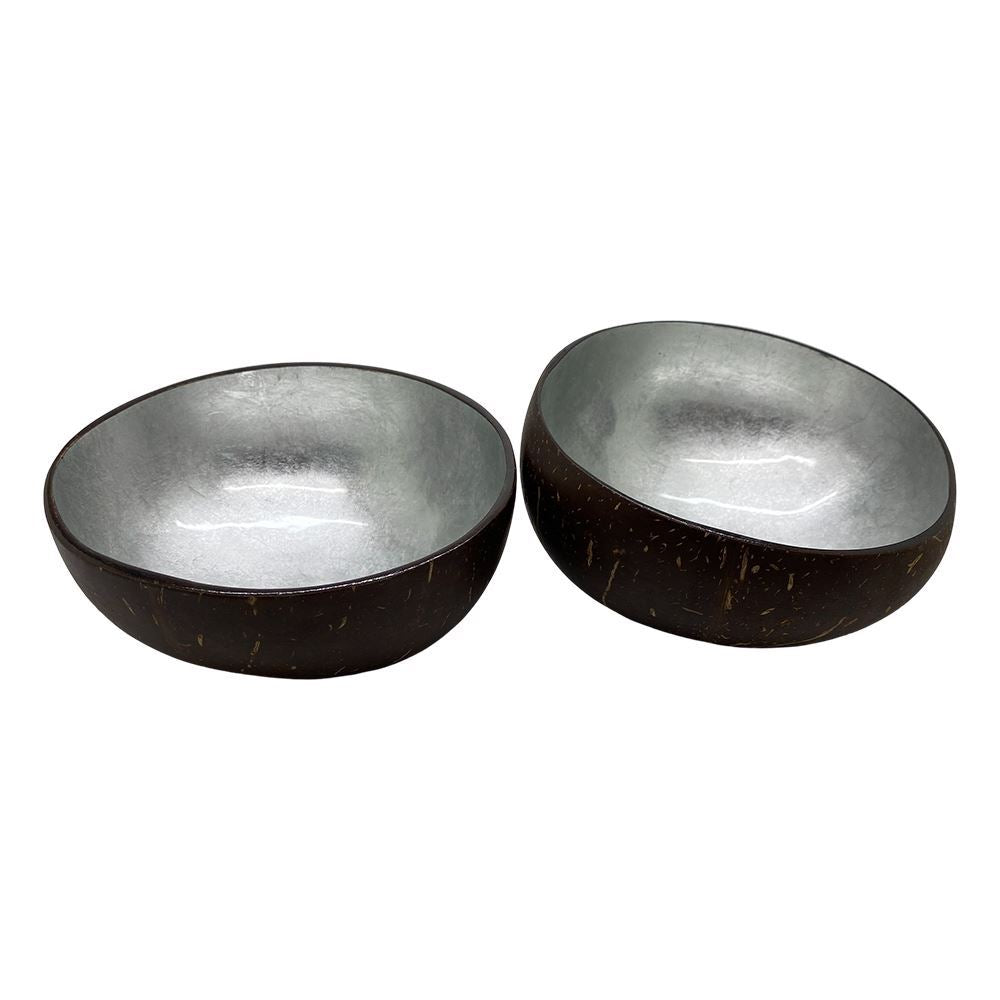 Hand-Painted Coconut Bowls, Lacquered, Set of 2