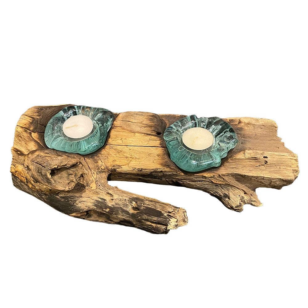 Molten Glass on Balanese Gamal Wood Tealight Holder