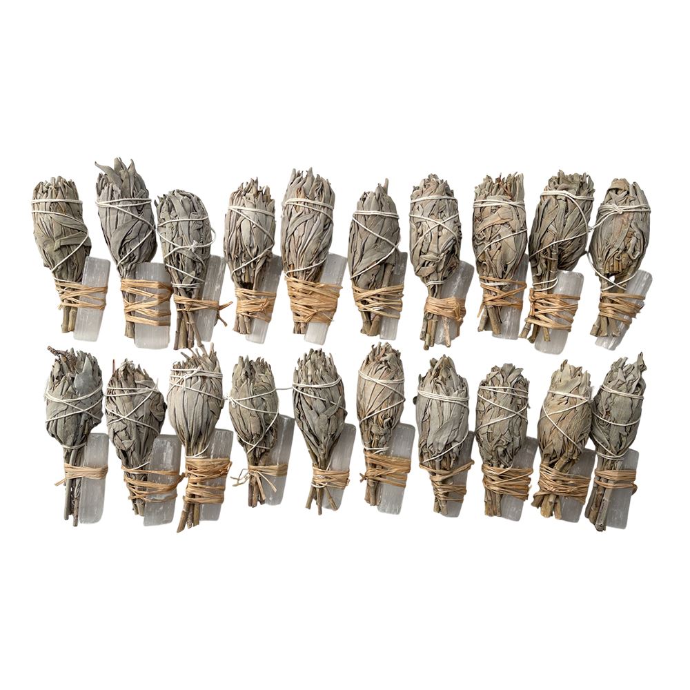 Smudge Stick, Torch White Sage and Selenite 4", Pack of 20