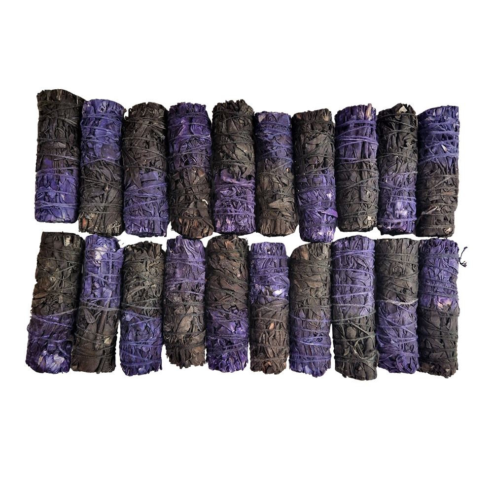 Smudge Stick, Reversible Sage Purple and Black, Protection and Power 4", Pack of 20