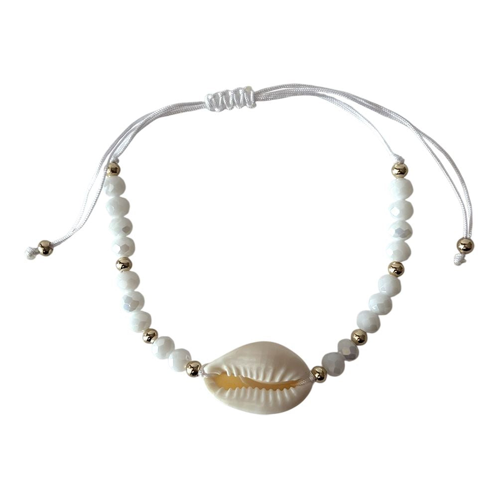 White Faceted Glass Bracelet with Cowrie Shell