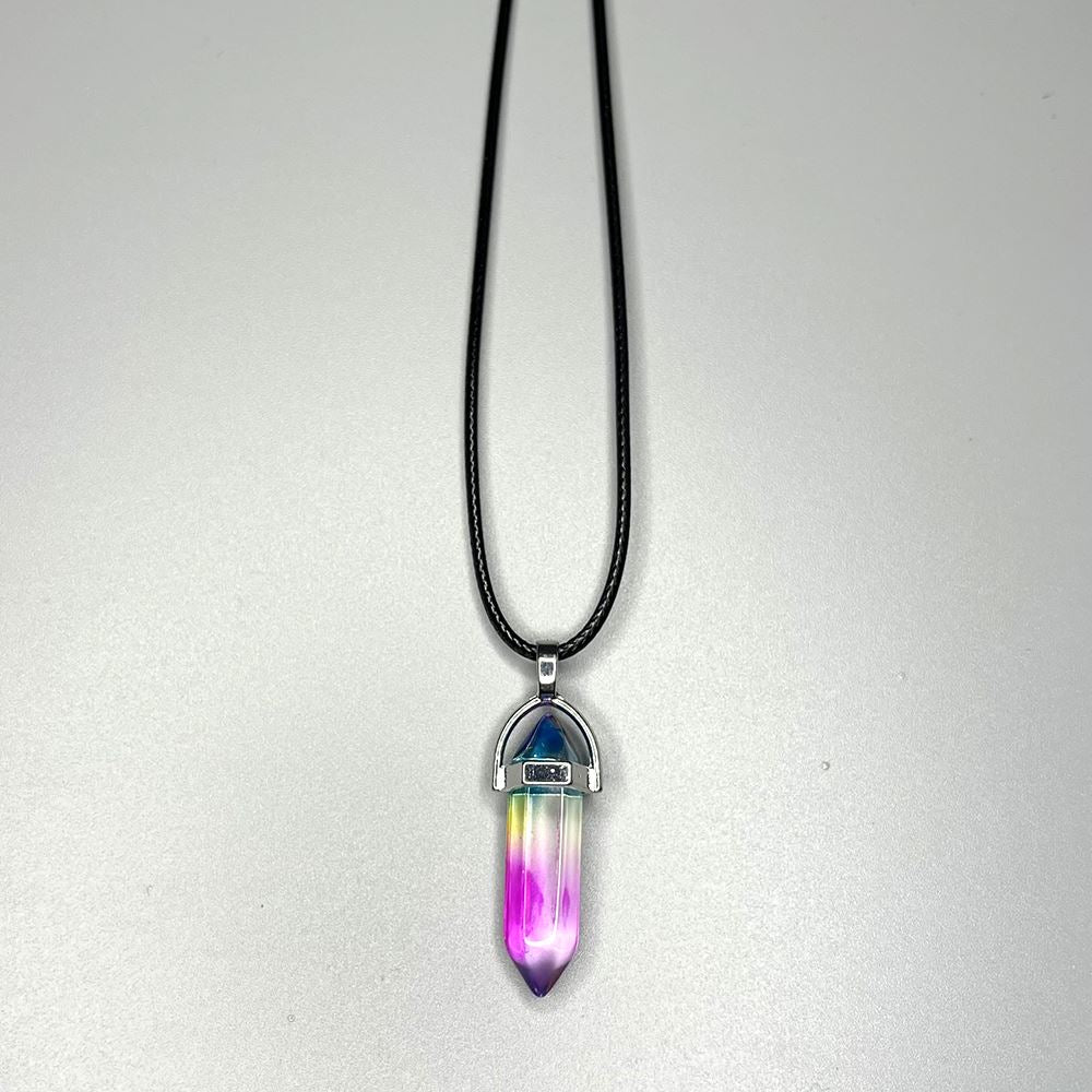 Double Point Pencil Pendant, Black String, Glass