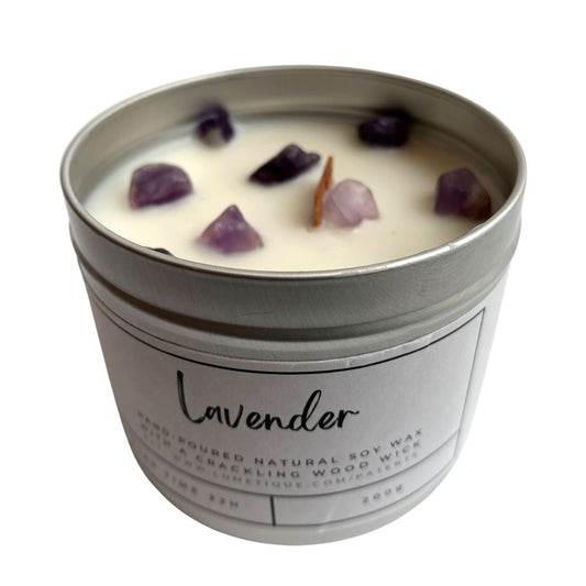 Aluminium Tin Candle, Lavender with Amethyst Crystals