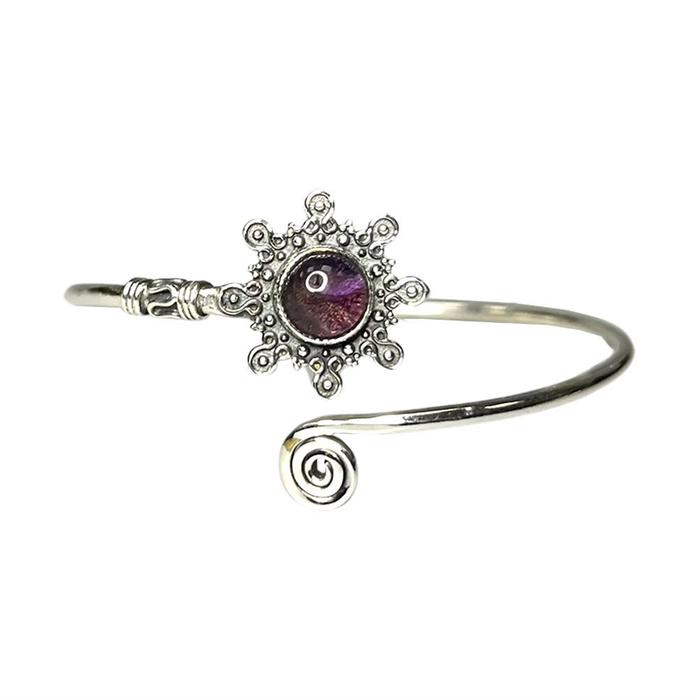 Silver Plated Adjustable Sunburst Spiral Cuff Bangle