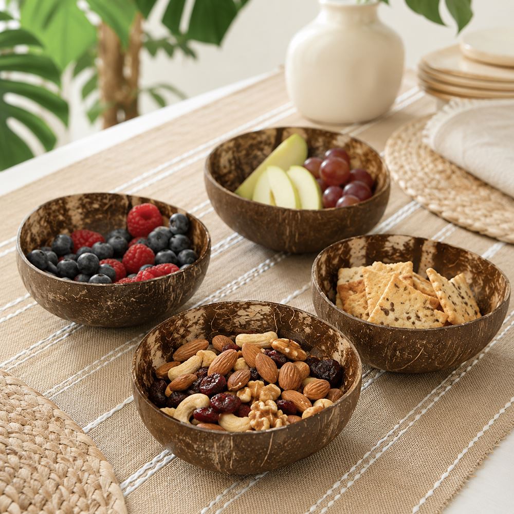 Natural Coconut Shell Bowls Food-Safe Lacquered Interior Large 12-13cm