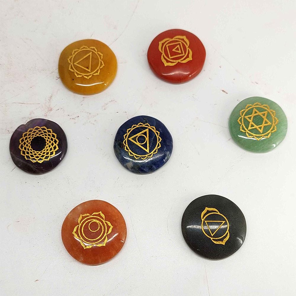 7 Chakra Stone Set with Assorted Wooden Case Design