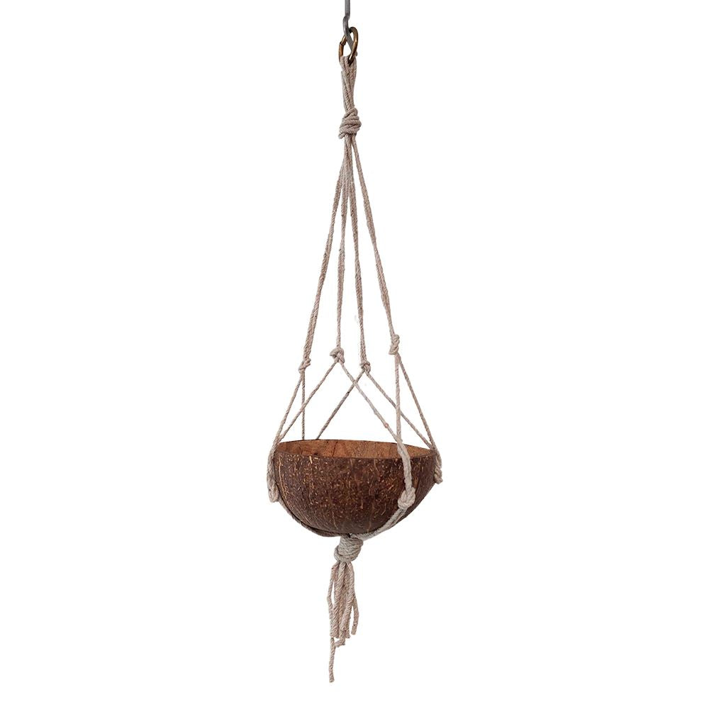 Mini Coconut Shell Pot Holder, with a Macrame Hanging Rope