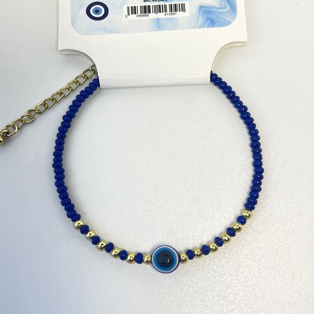 Evil Eye Bracelet with 6 Gold Beads Each Side, (JIT)