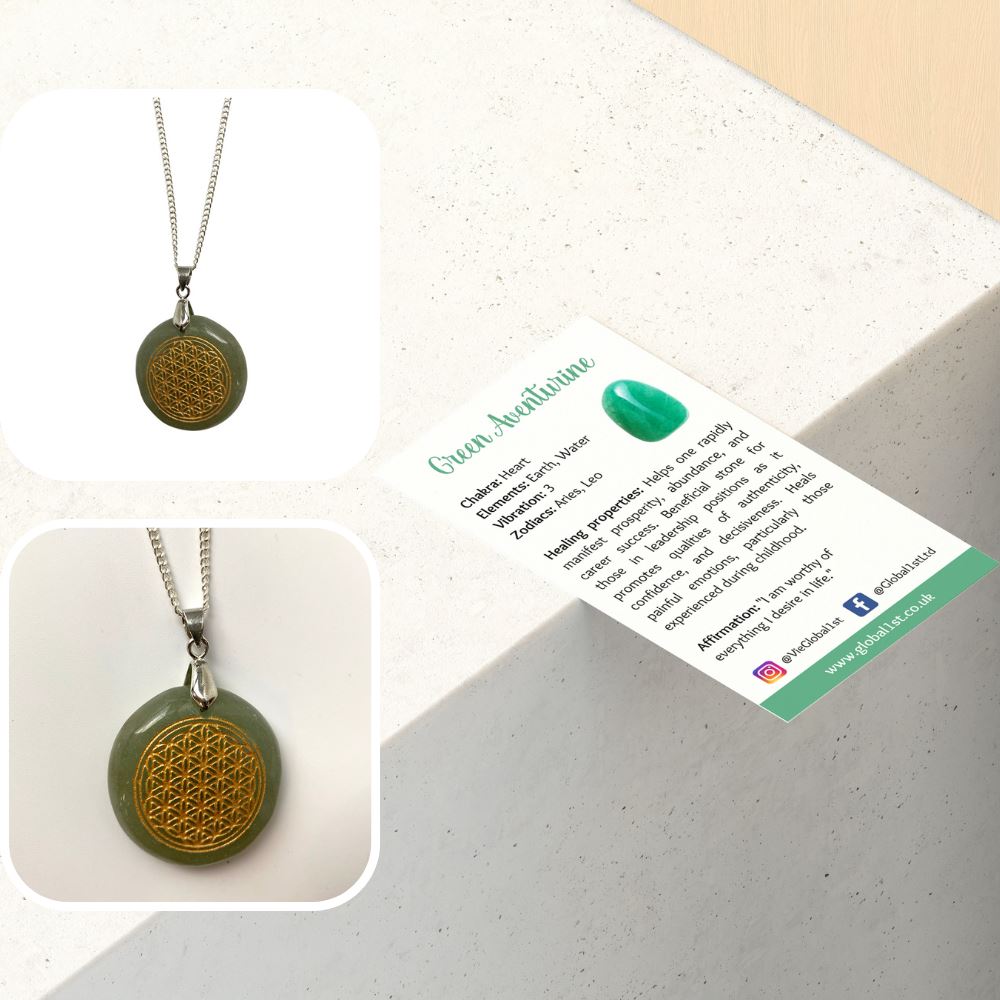 Disc Pendant & Flower of Life Design with Silver Chain