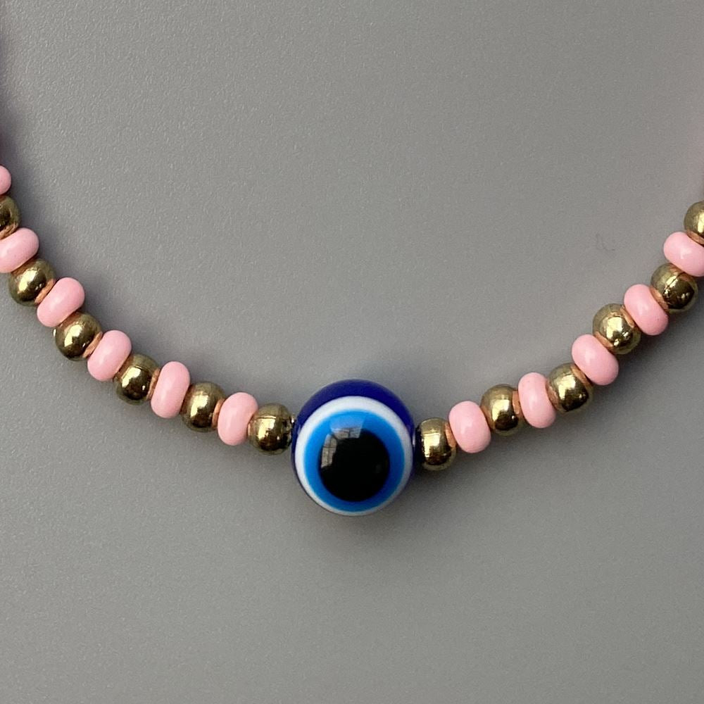 Evil Eye Bracelet with 6 Gold Beads Each Side, (JIT)